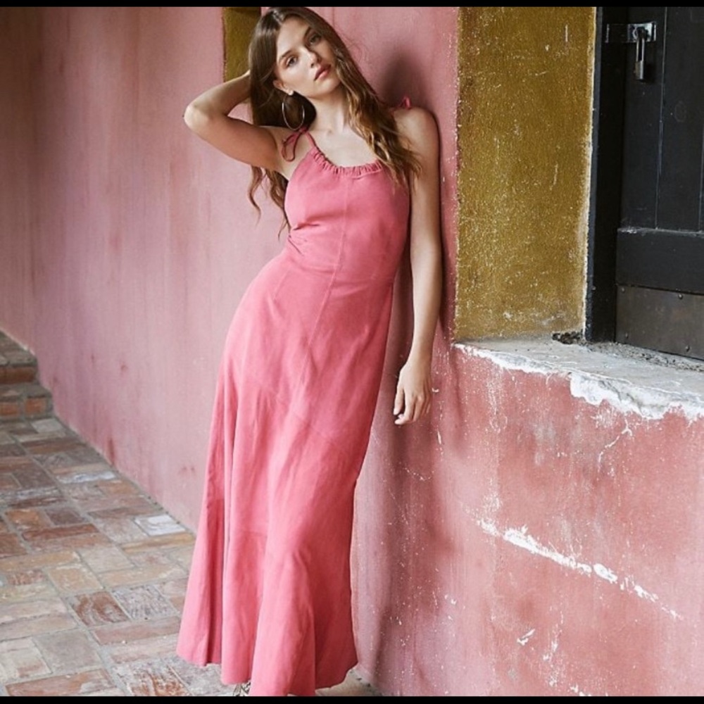 Free People pink suede Giselle maxi dress